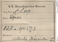 Etiketten zu Topas (NHMW-MIN-Af417)